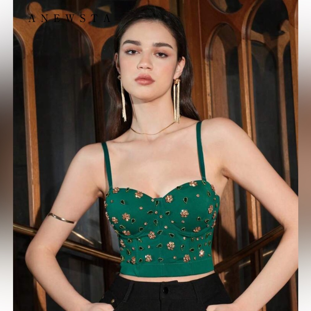 Green Embellished Women's Top